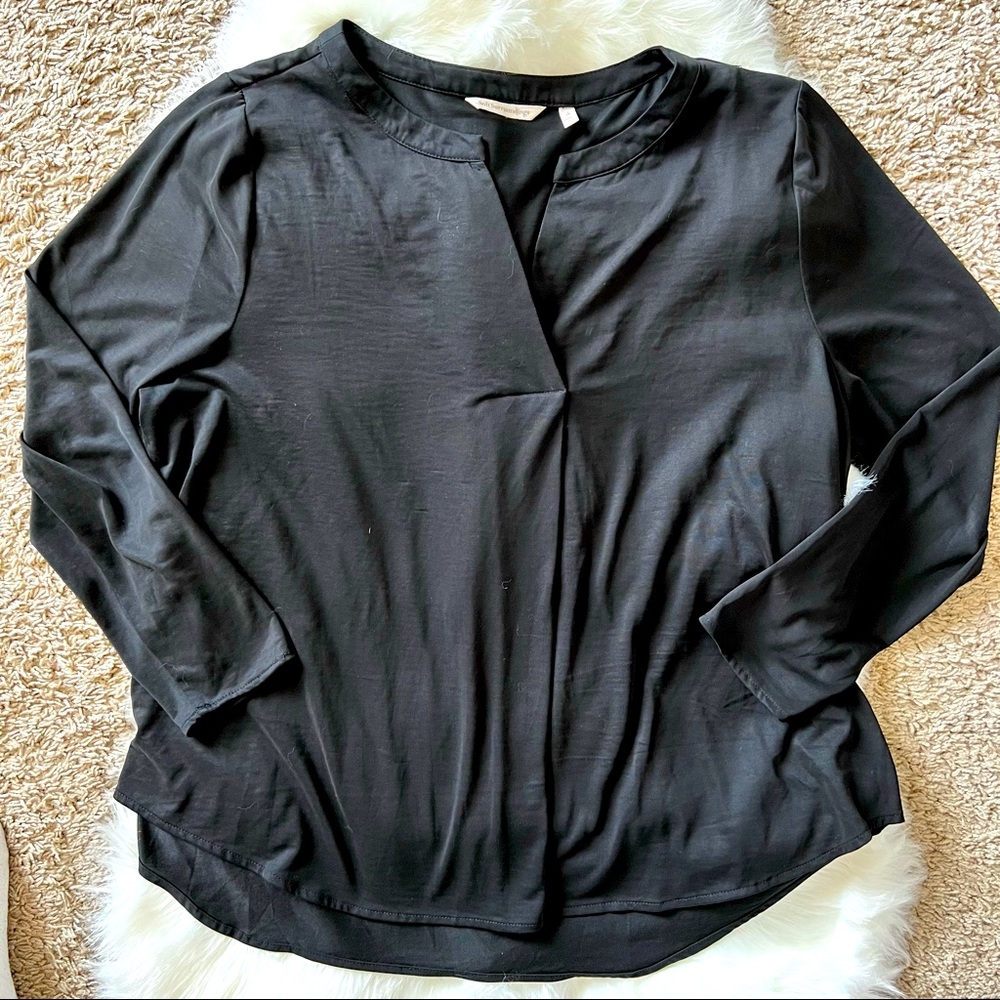 Soft Surroundings Womens Long Sleeve Tia Tunic Top Black Flowy VNeck